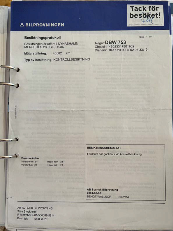 Documentation for 1986 Mercedes 280 GE