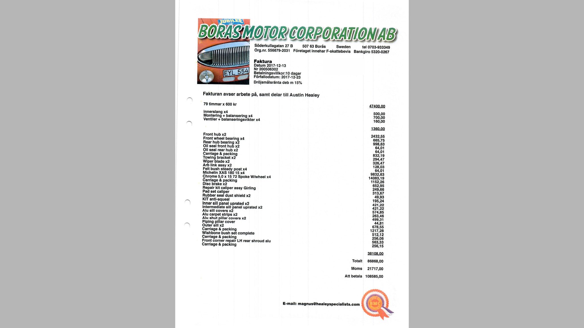 Documentation for 1960 Austin Healey 3000 MK1