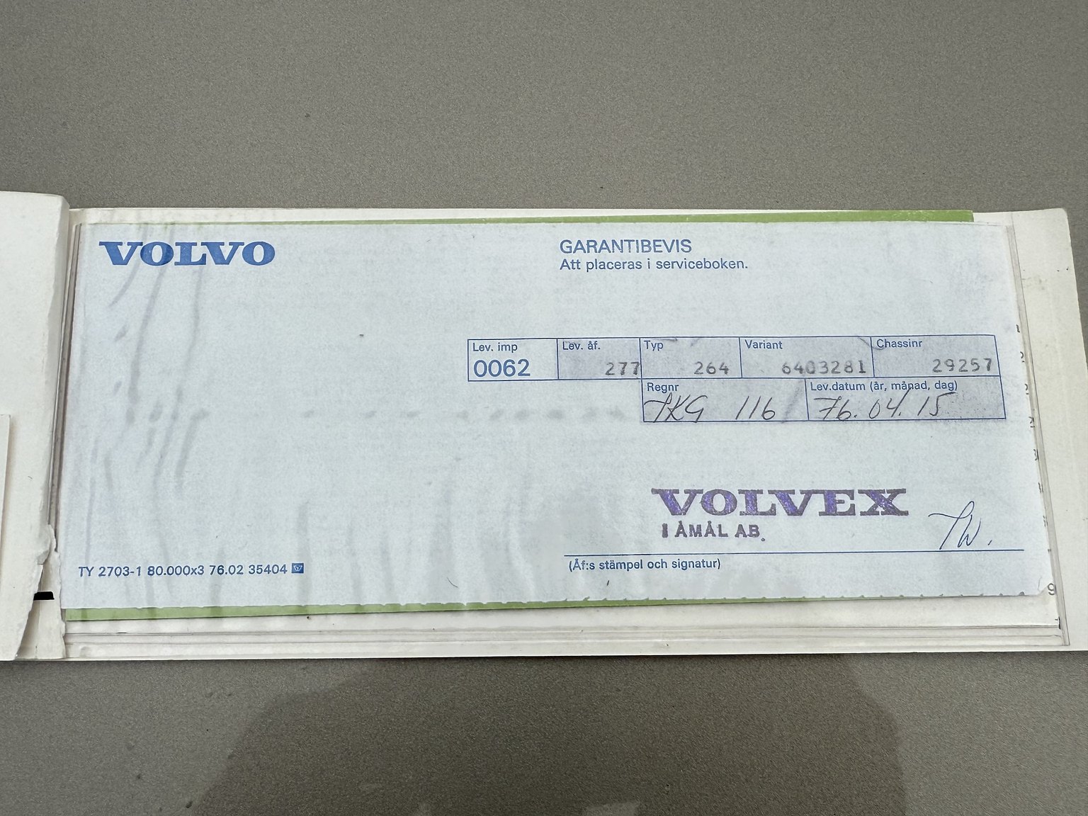 Documentation for 1976 Volvo 264 V6 GL Automatisk