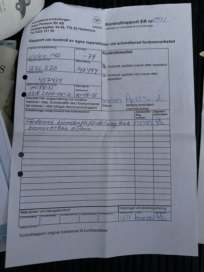 Dokumentation, 1974 Volvo 142 2.0