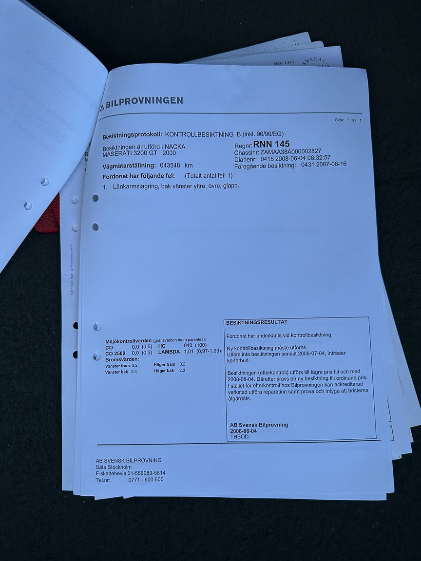 Documentation for 2000 Maserati 3200 GT