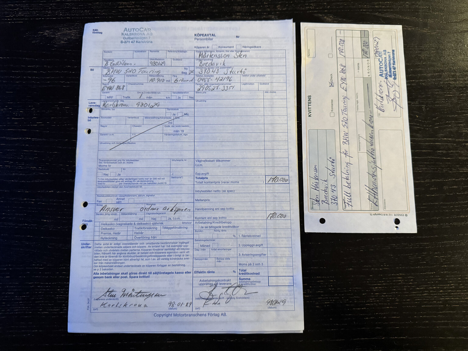 Dokumentation för 1996 BMW 520i Touring
