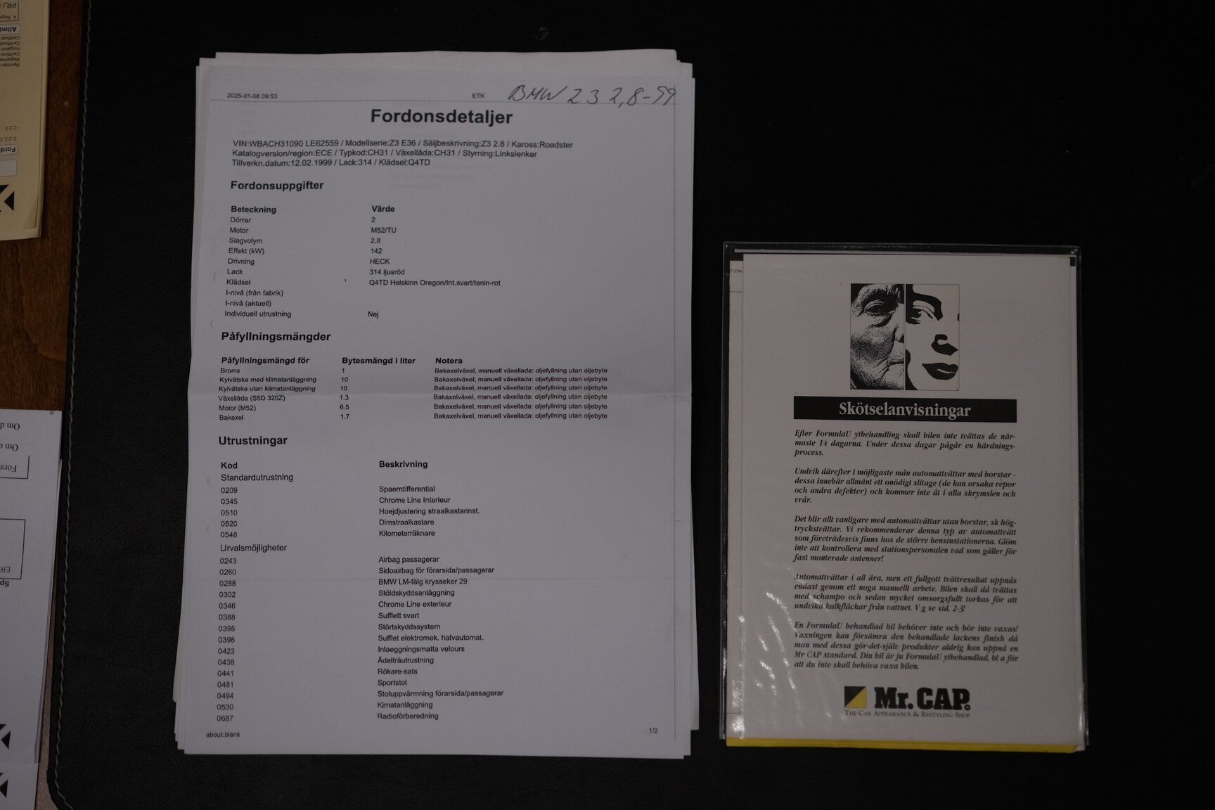 Documentation for 1999 BMW Z3 2.8i Roadster