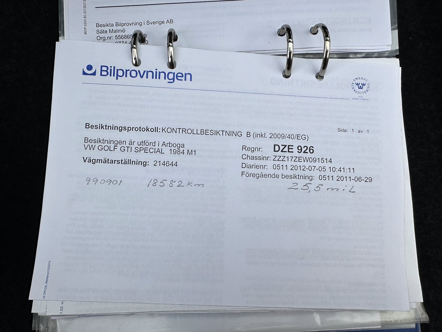 Dokumentation för 1984 Volkswagen Golf GTI Special