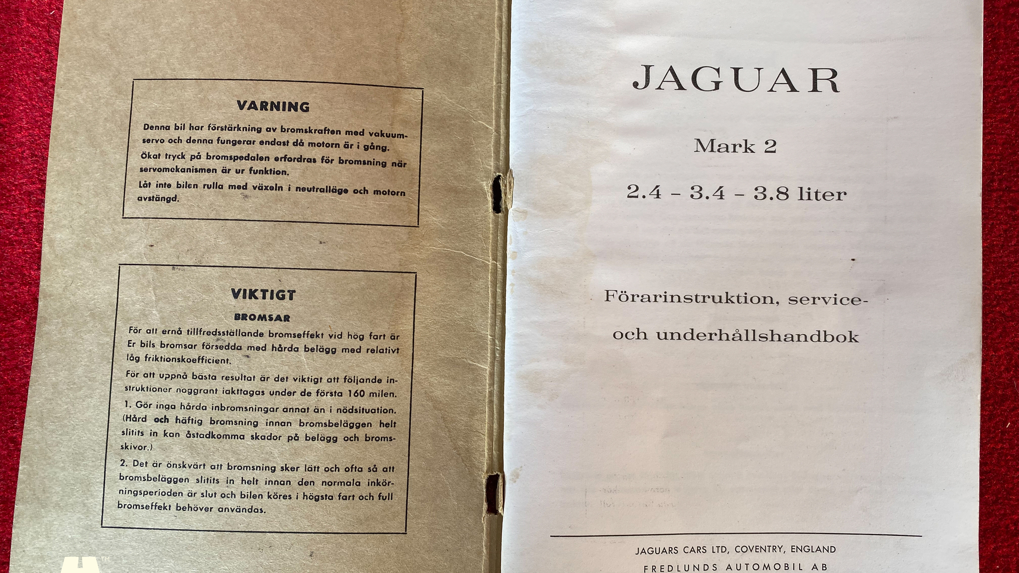 Documentation for 1961 Jaguar Mark 2