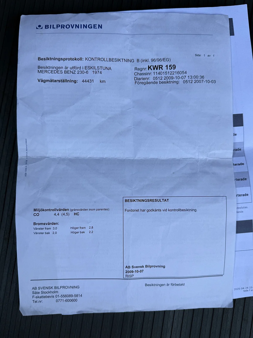 Dokumentation för 1974 Mercedes-Benz 230 Automatic (7)