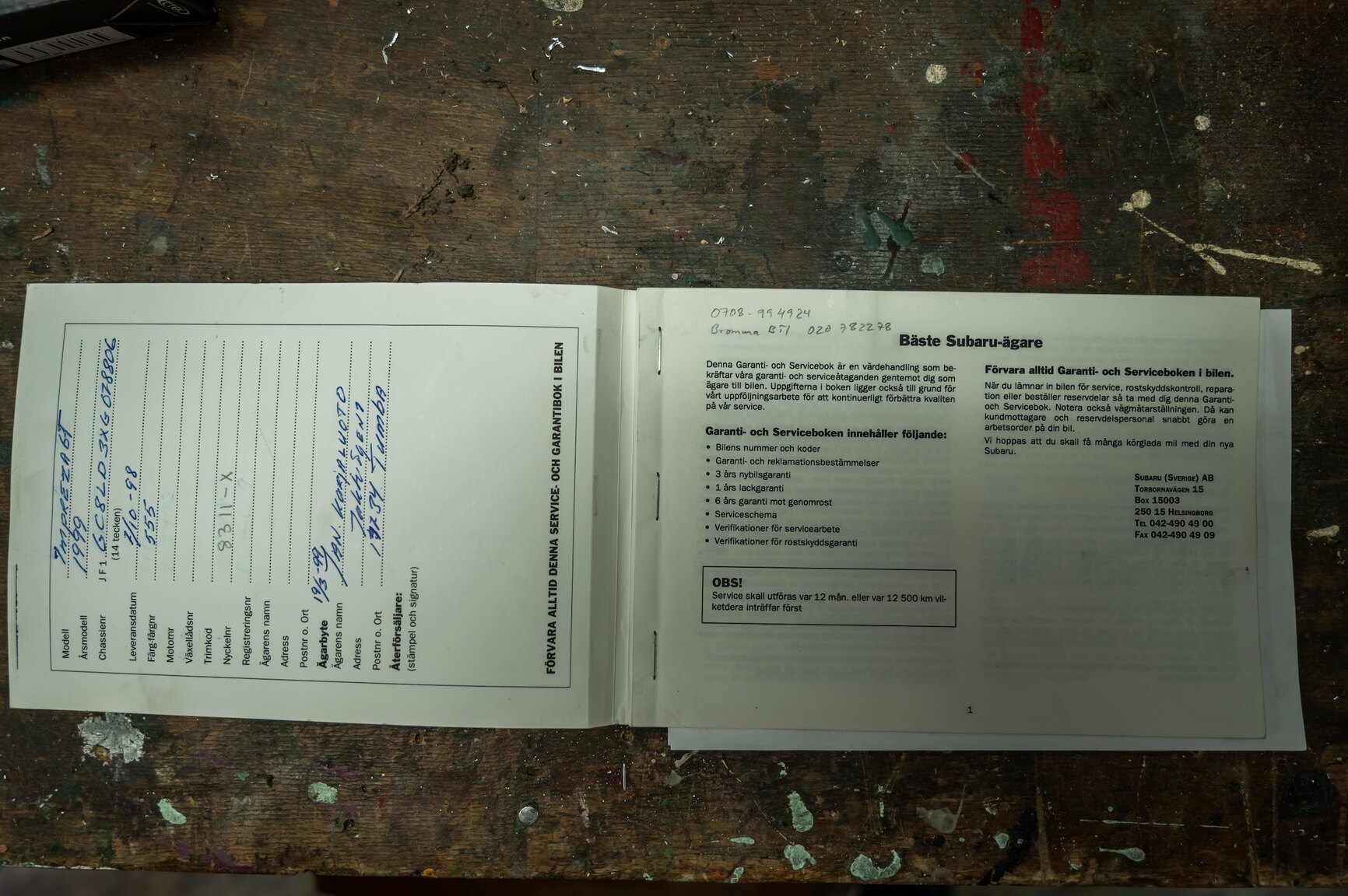 Dokumentation för 1999 Subaru Impreza GT