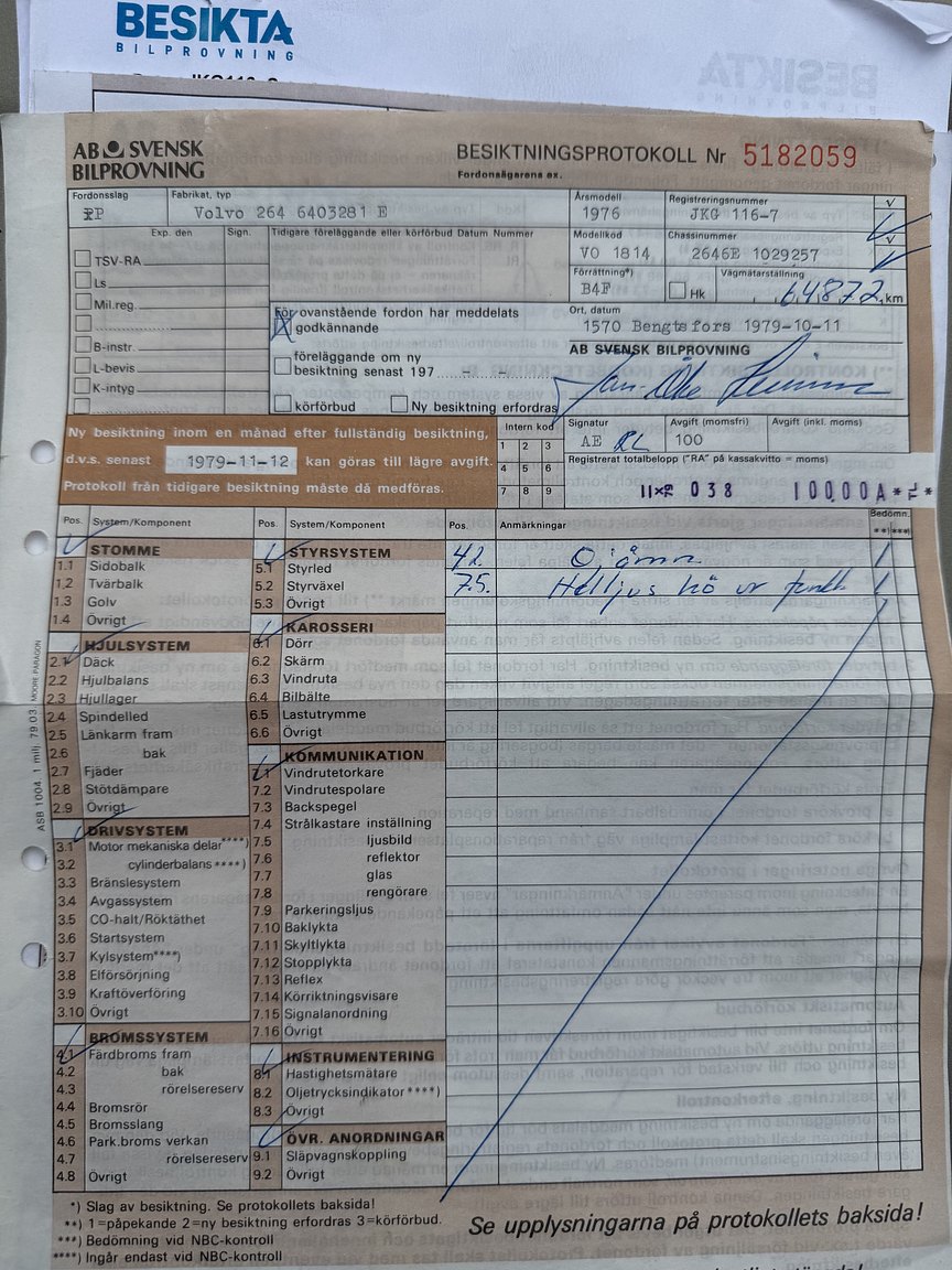Documentation for 1976 Volvo 264 V6 GL Automatisk