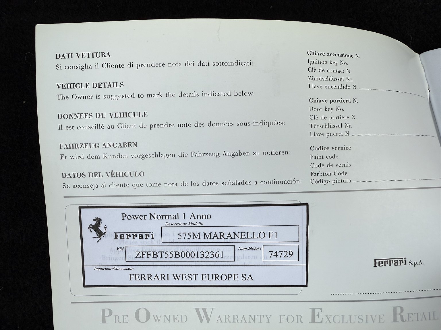 Dokumentation för 2003 Ferrari 575M Maranello