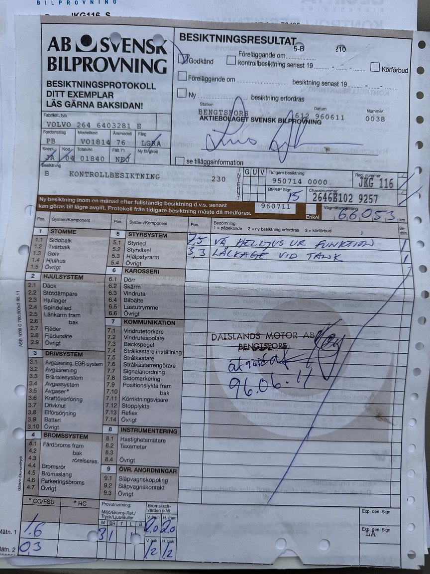 Documentation for 1976 Volvo 264 V6 GL Automatisk