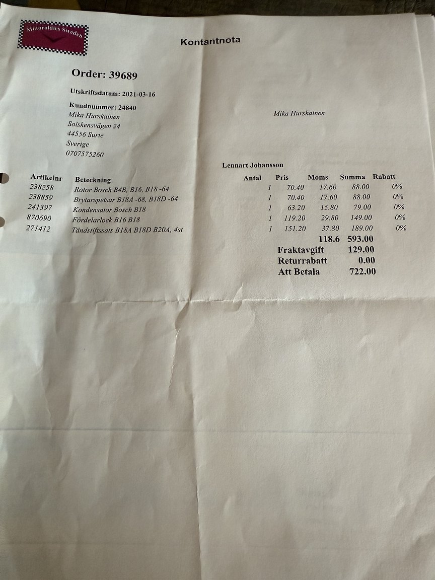 Documentation for 1964 Volvo Amazon 121 P130