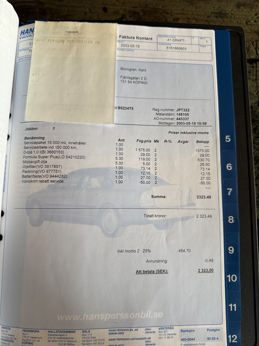 Documentation for 1995 Volvo 850 T-5R