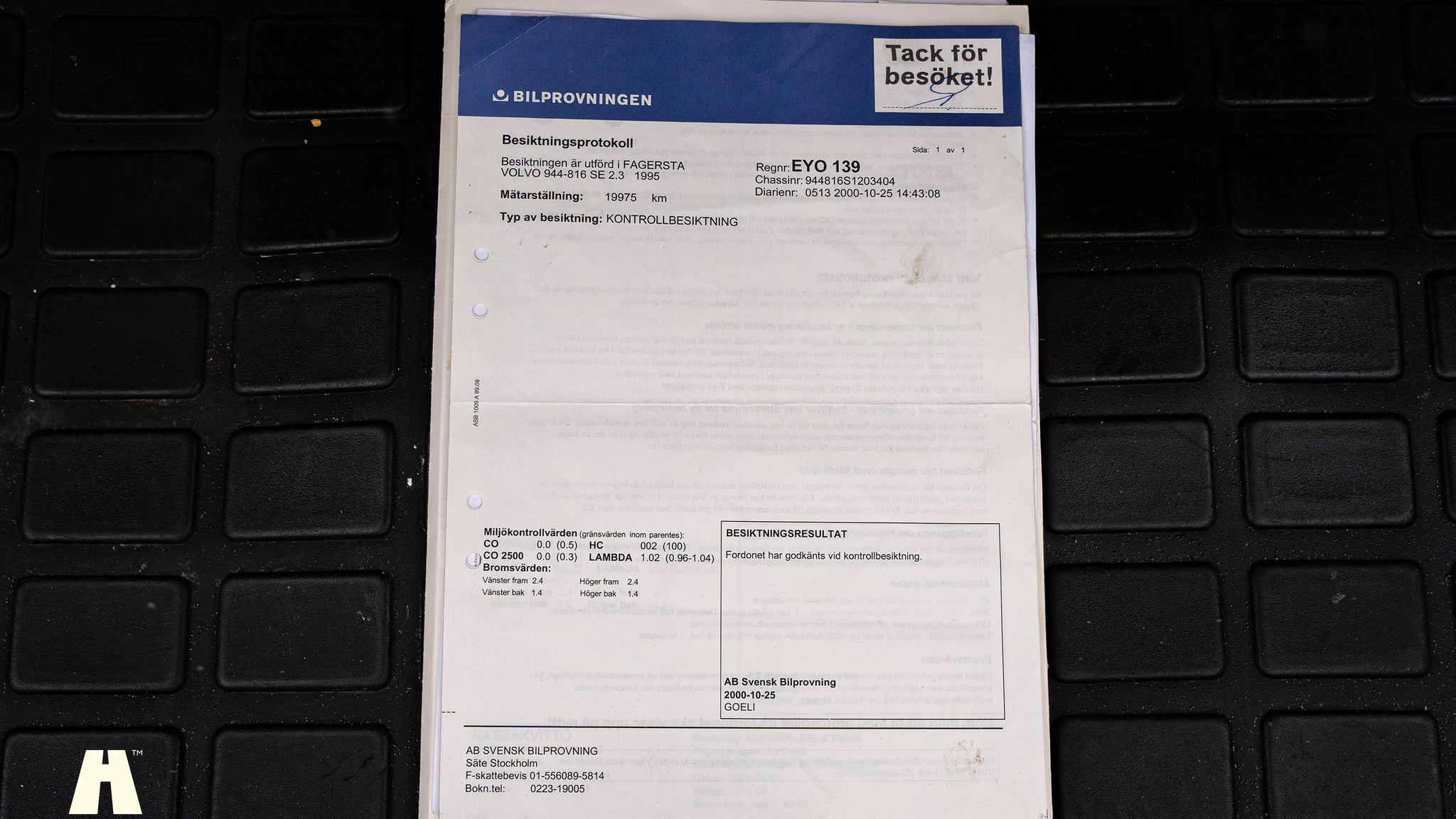 Documentation for 1995 Volvo 940 SE