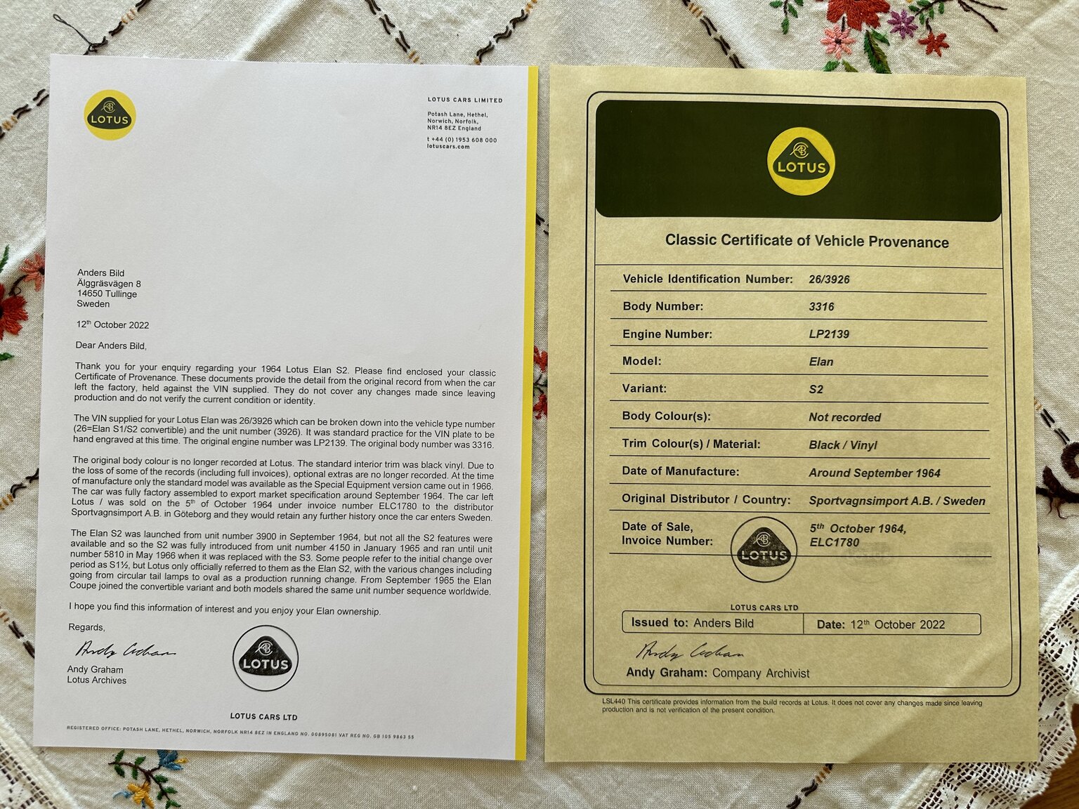 Documentation for 1964 Lotus Elan S2