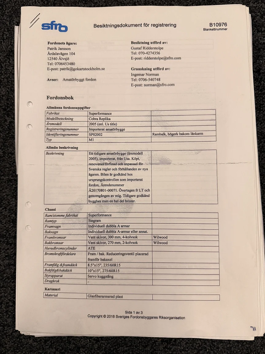 Dokumentation för 2018 Superformance Cobra (1)