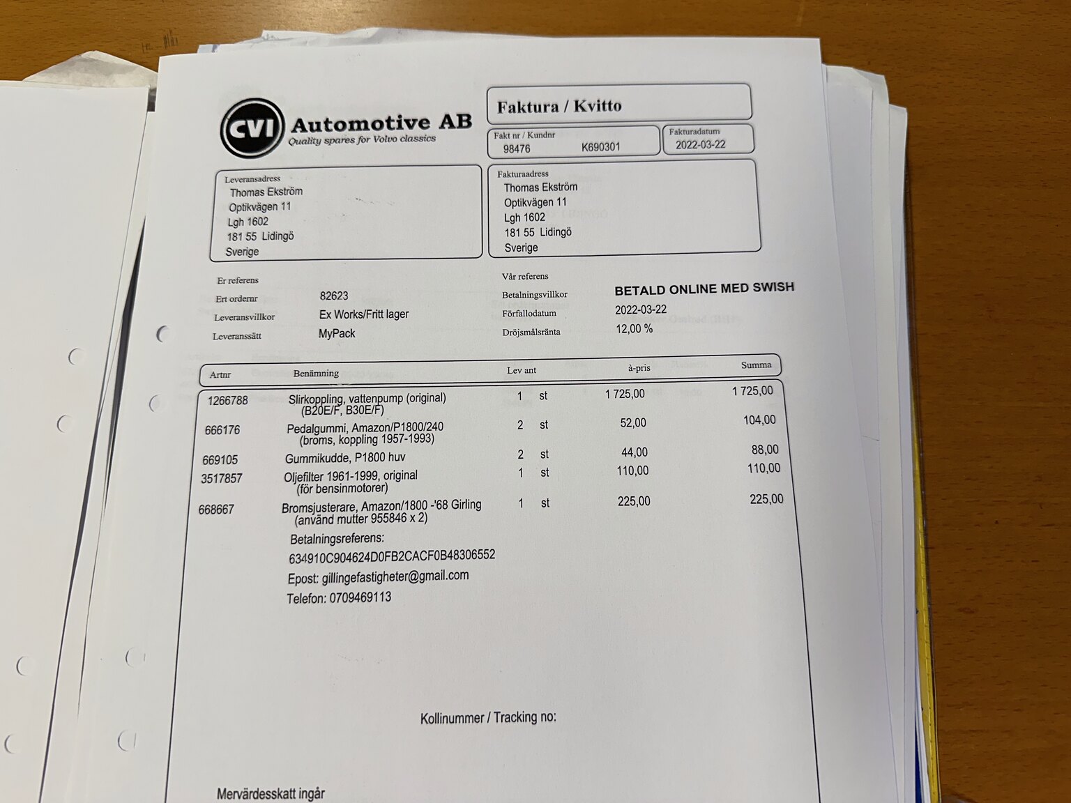 Documentation for 1972 Volvo 1800 ES