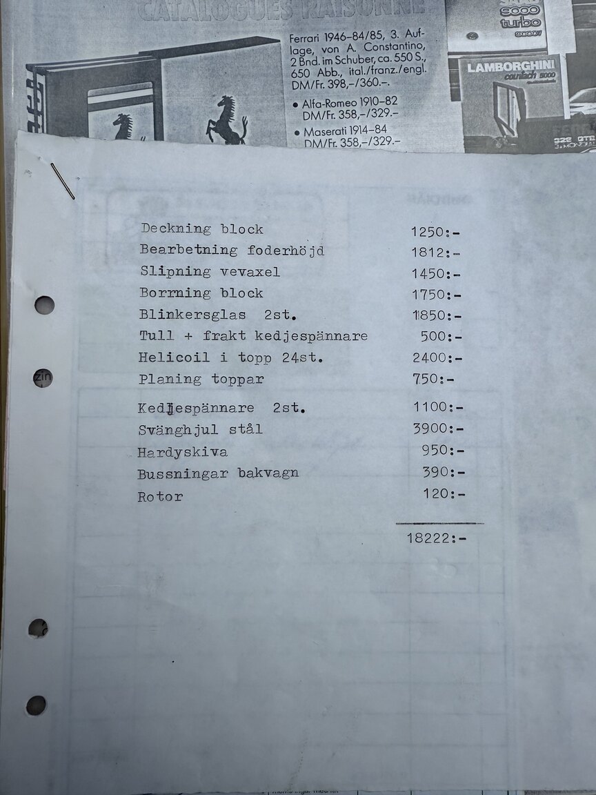 Documentation for 1968 Fiat Dino Spider