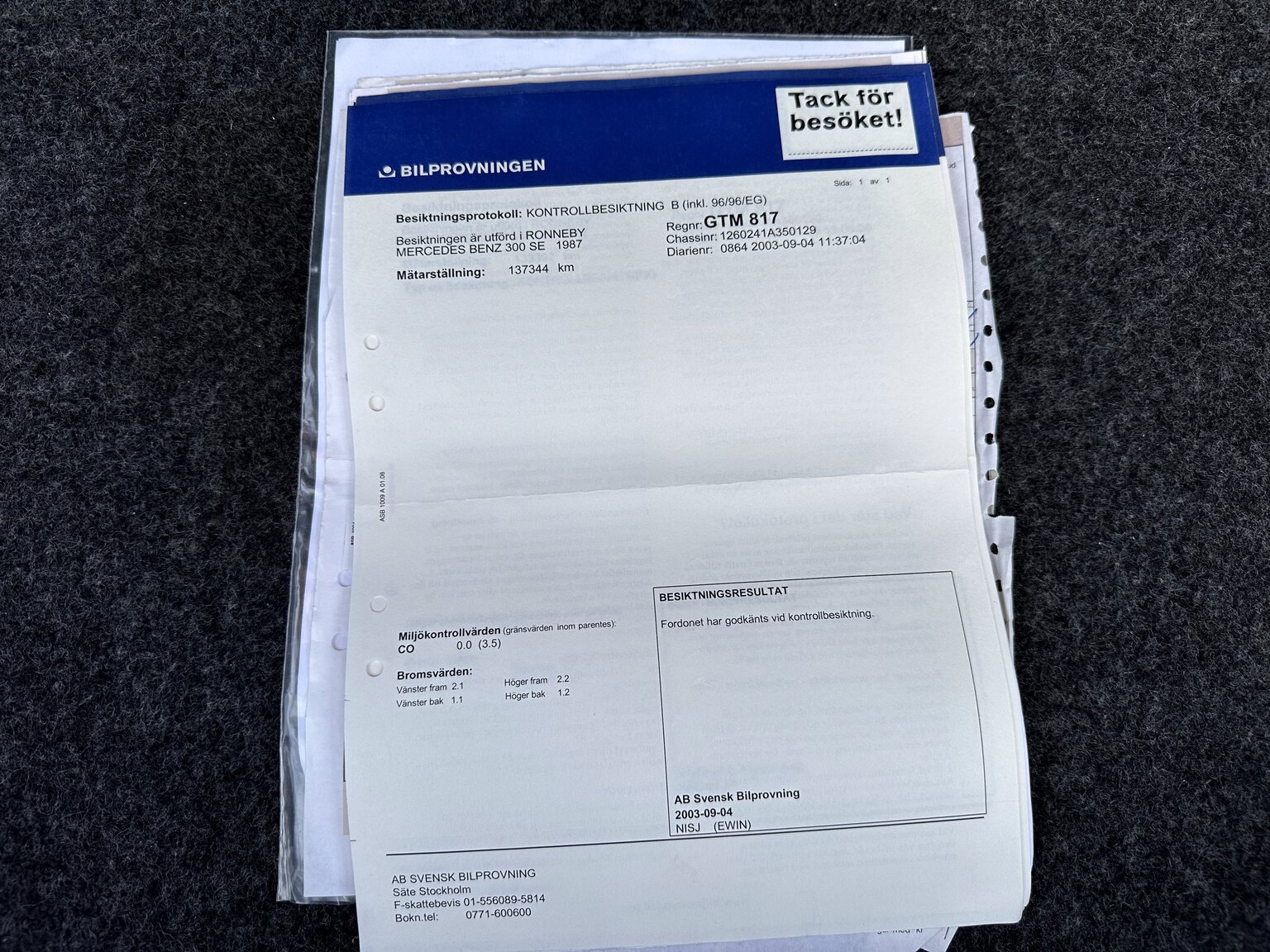 Dokumentation, 1987 Mercedes 300 SE