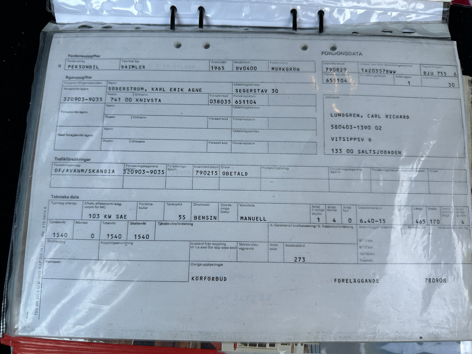 Documentation for 1965 Daimler 250 V8
