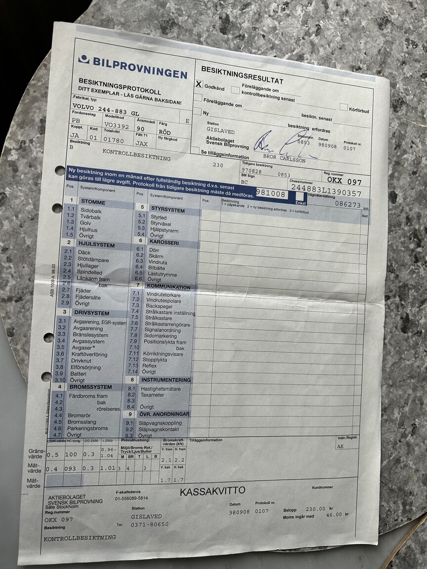 Documentation for 1990 Volvo 240 GL