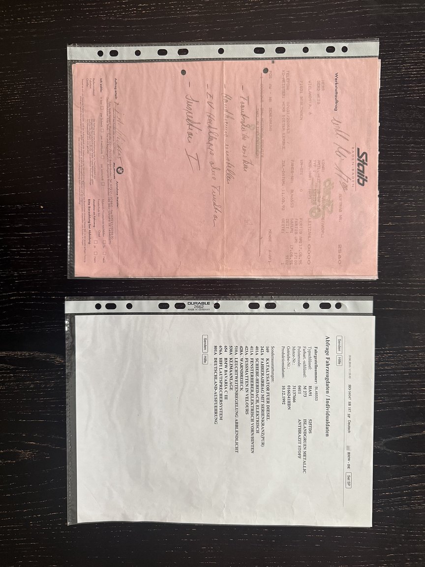 Dokumentation för 1993 BMW 525 tds "No Reserve Auction"