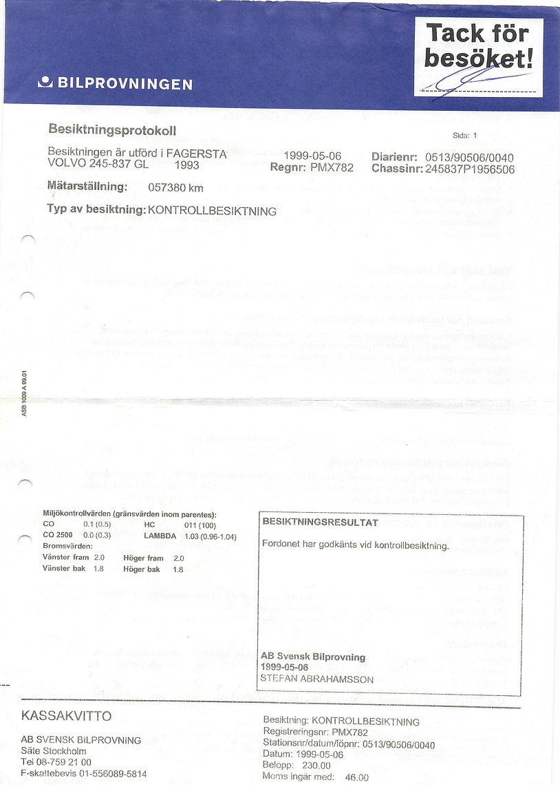 Dokumentation för 1993 Volvo 245 GL Classic "No Reserve Auction"