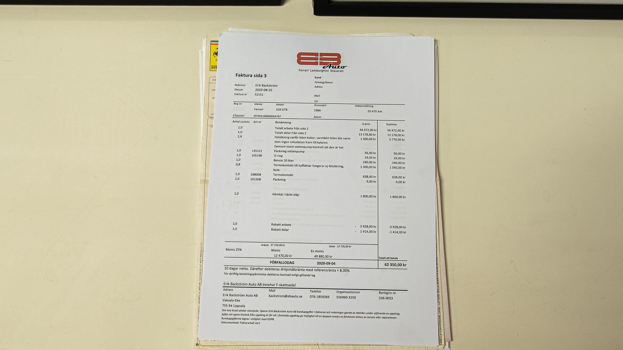 Dokumentation för 1986 Ferrari 328 GTB