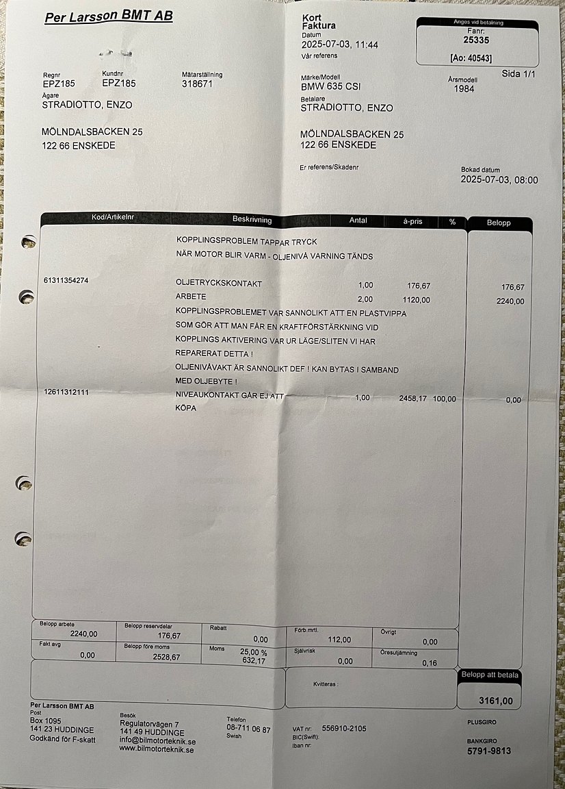 Dokumentation för 1984 BMW 635CSi