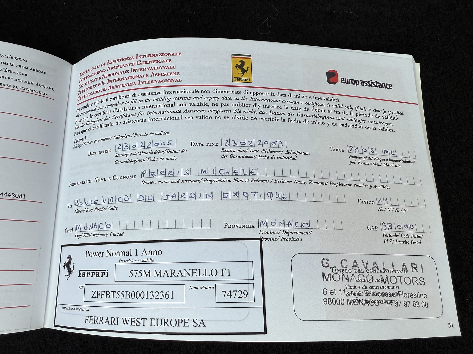 Dokumentation för 2003 Ferrari 575M Maranello