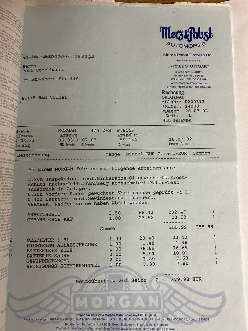 Dokumentation för 1983 Morgan 4/4