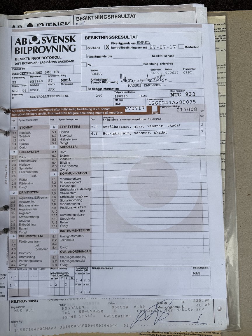 Dokumentation för 1987 Mercedes-Benz 300 SE