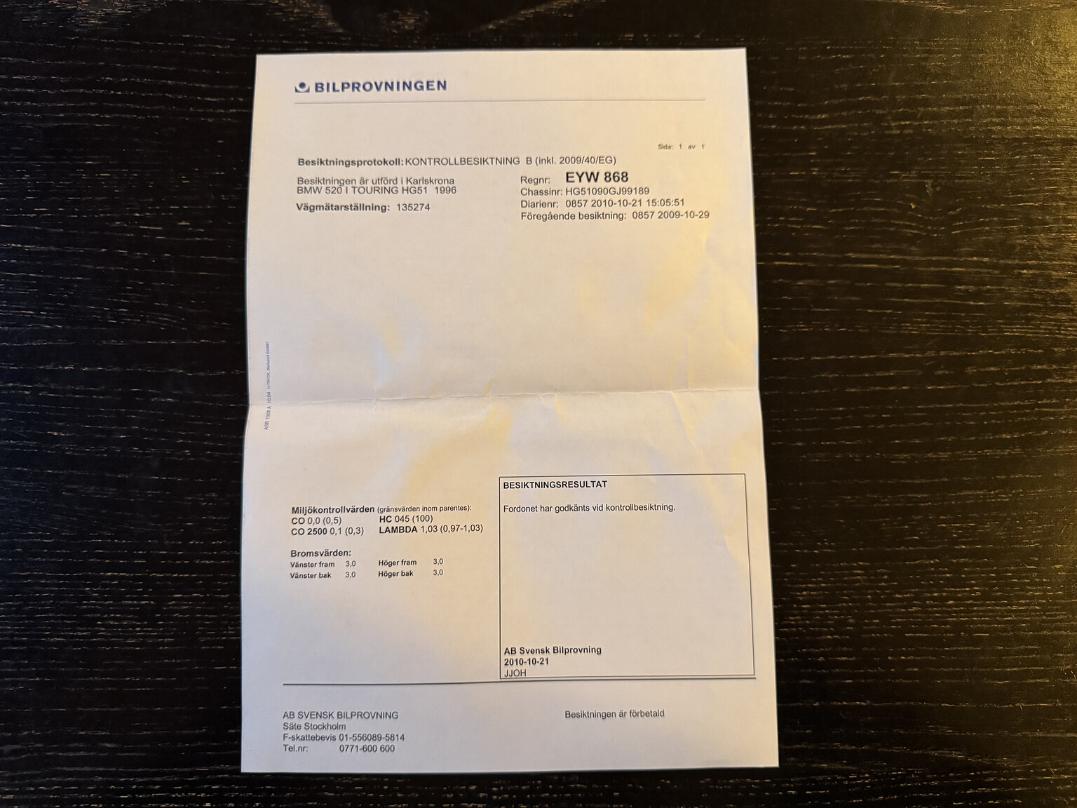 Dokumentation, 1996 BMW 520i Touring