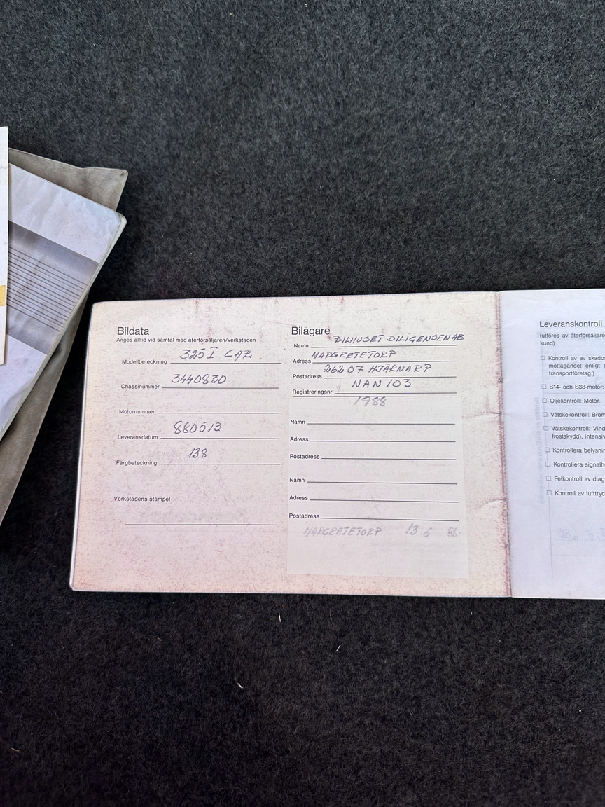 Documentation for 1988 BMW 325 Cabriolet (E30)