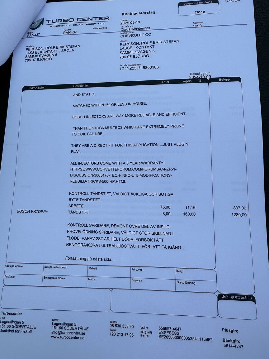 Dokumentation för 1990 Chevrolet Corvette ZR-1 Targa