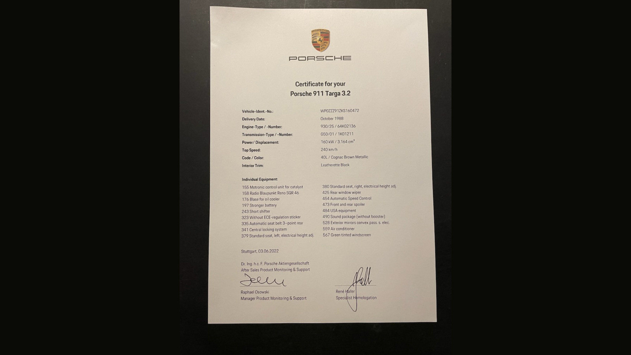 Dokumentation, 1989 Porsche 911 Carrera 3.2 Targa (6)