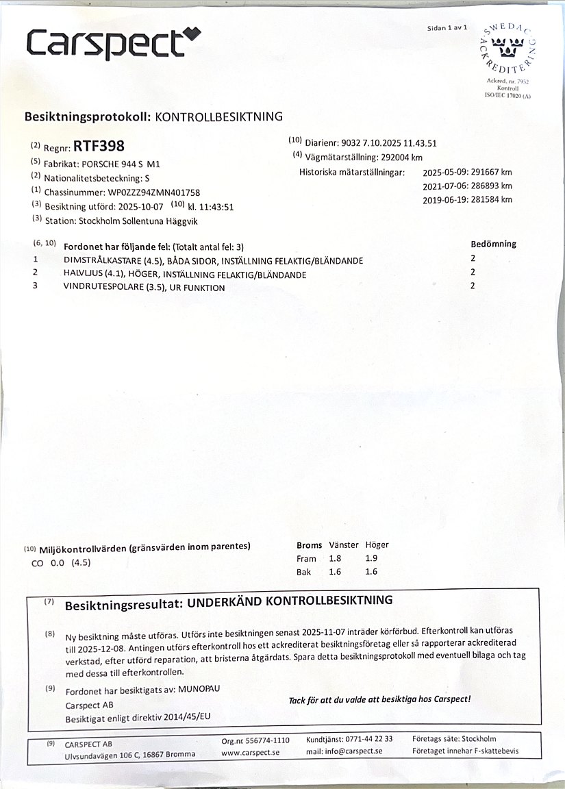 Dokumentation för 1991 PORSCHE 944 S2