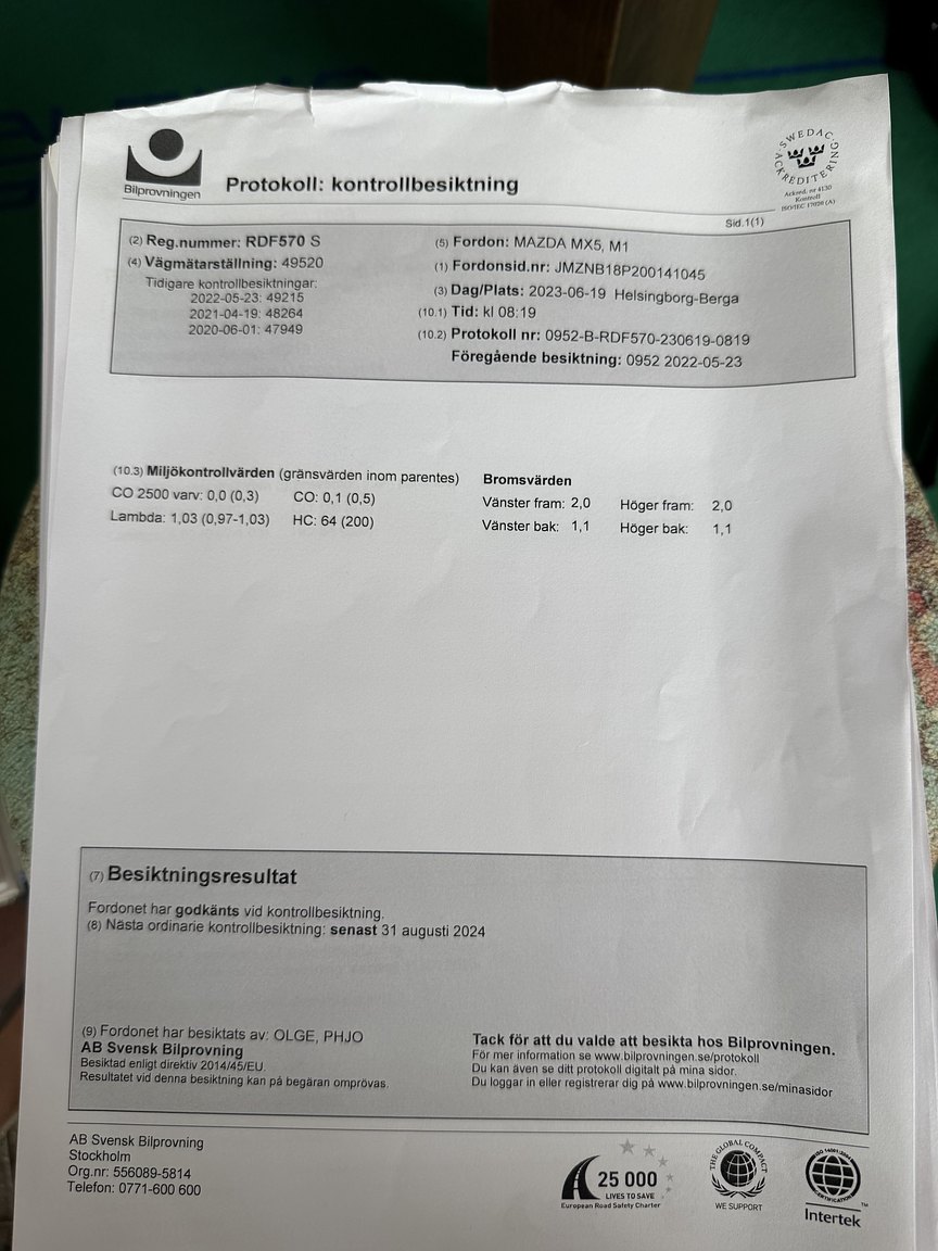 Dokumentation för 1999 Mazda MX-5