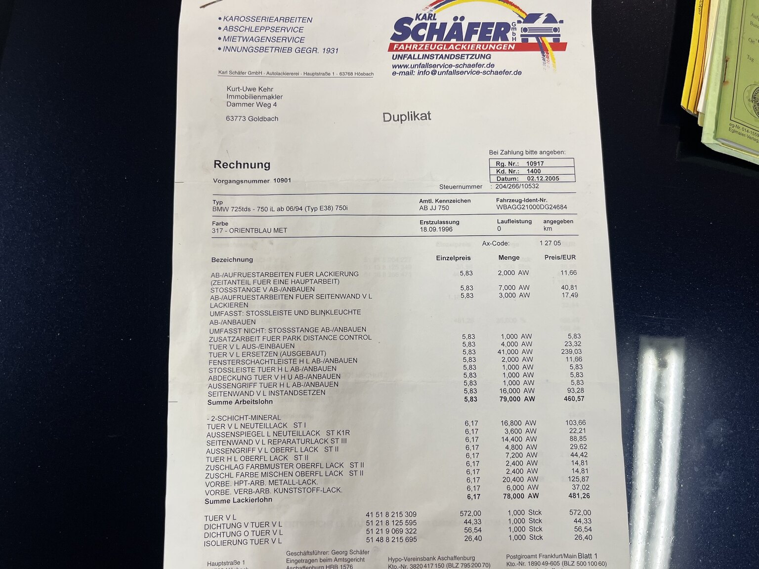 Dokumentation för 1996 BMW 750IA