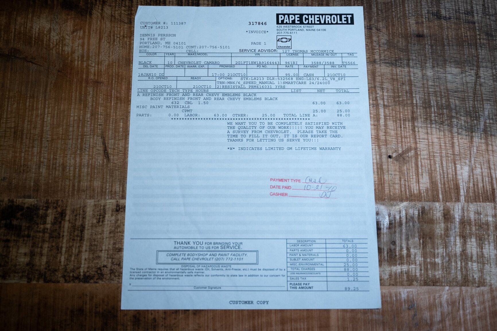 Documentation for 2010 Chevrolet Camaro SS (17)