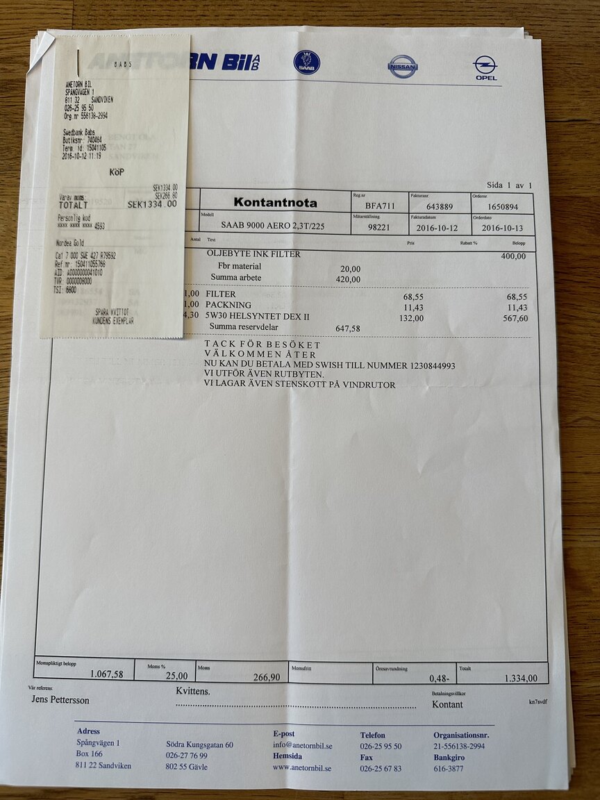 Dokumentation för 1996 SAAB 9000 CS Aero 2.3T