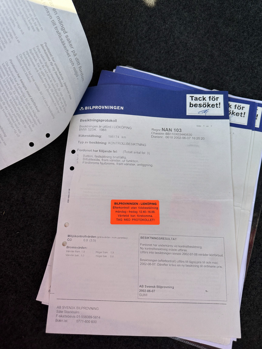 Documentation for 1988 BMW 325 Cabriolet (E30)