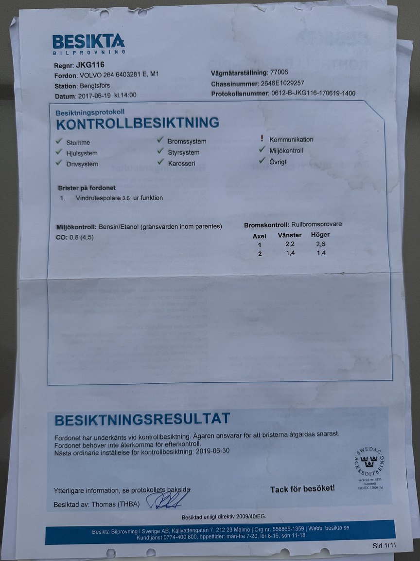 Documentation for 1976 Volvo 264 V6 GL Automatisk
