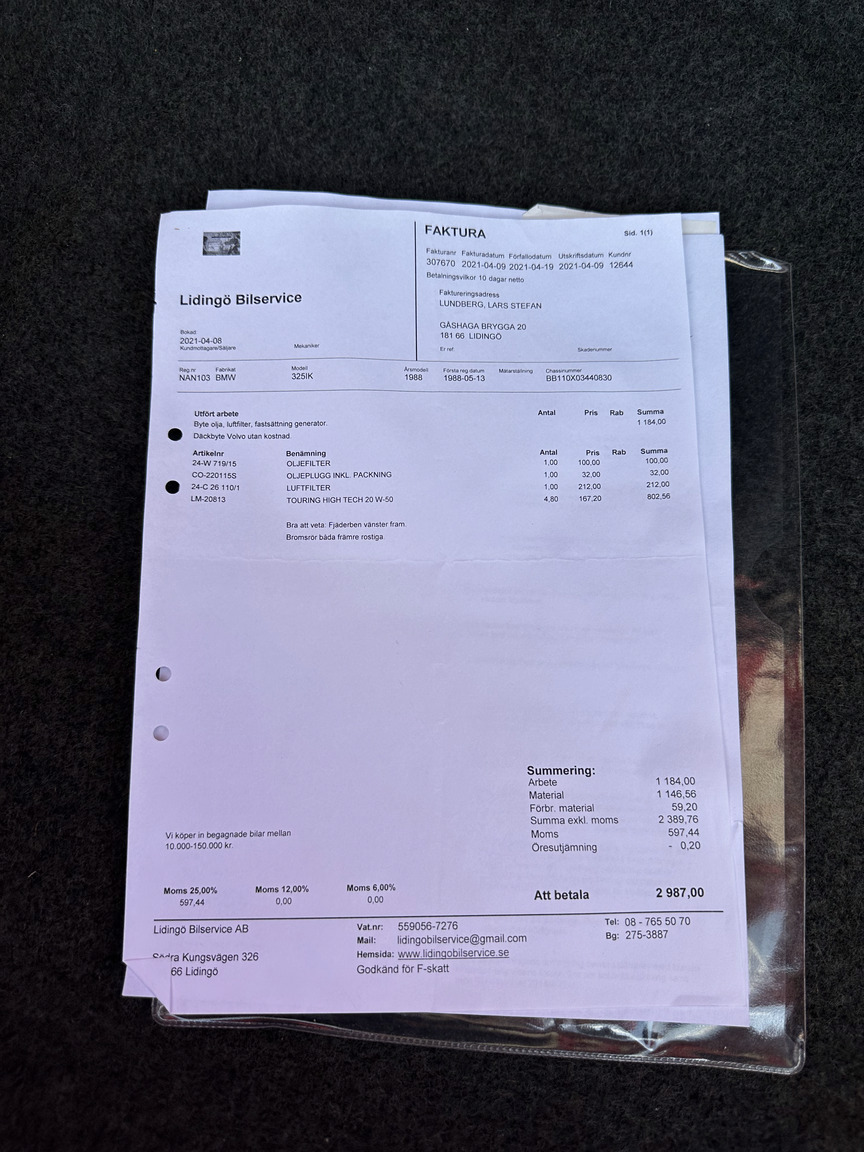 Documentation for 1988 BMW 325 Cabriolet (E30)