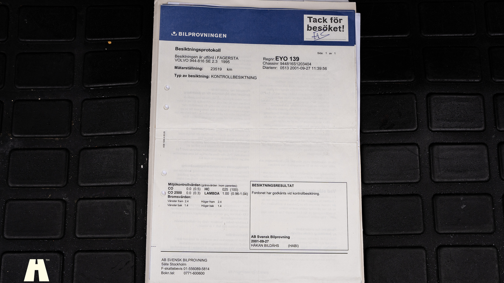 Dokumentation, 1995 Volvo 940 SE