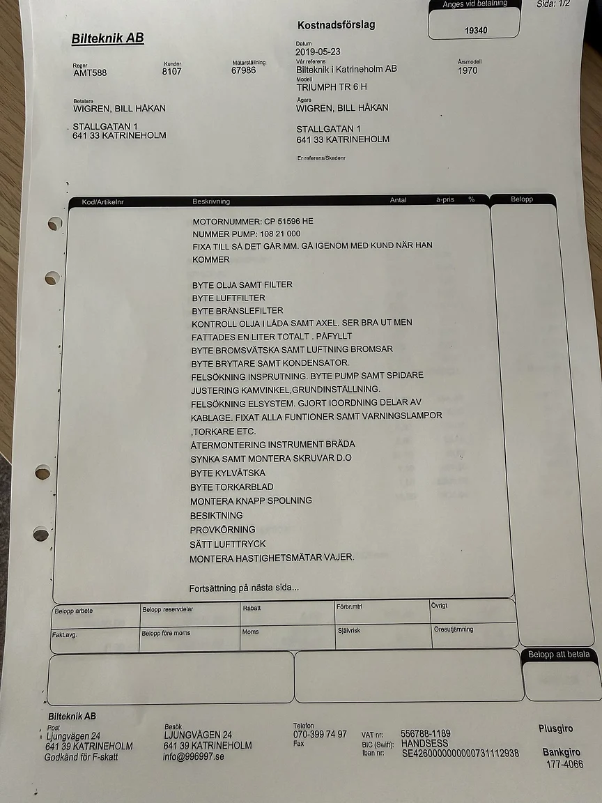 Documentation for 1970 Triumph TR6 Hardtop  (13)