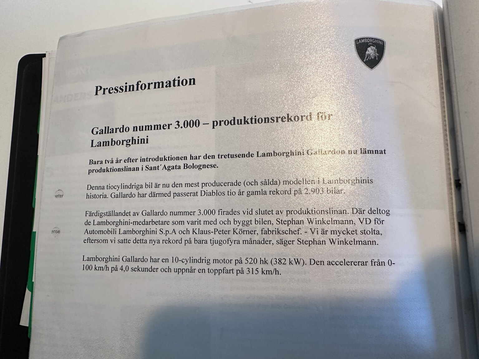 Dokumentation för 2006 Lamborghini Gallardo SE