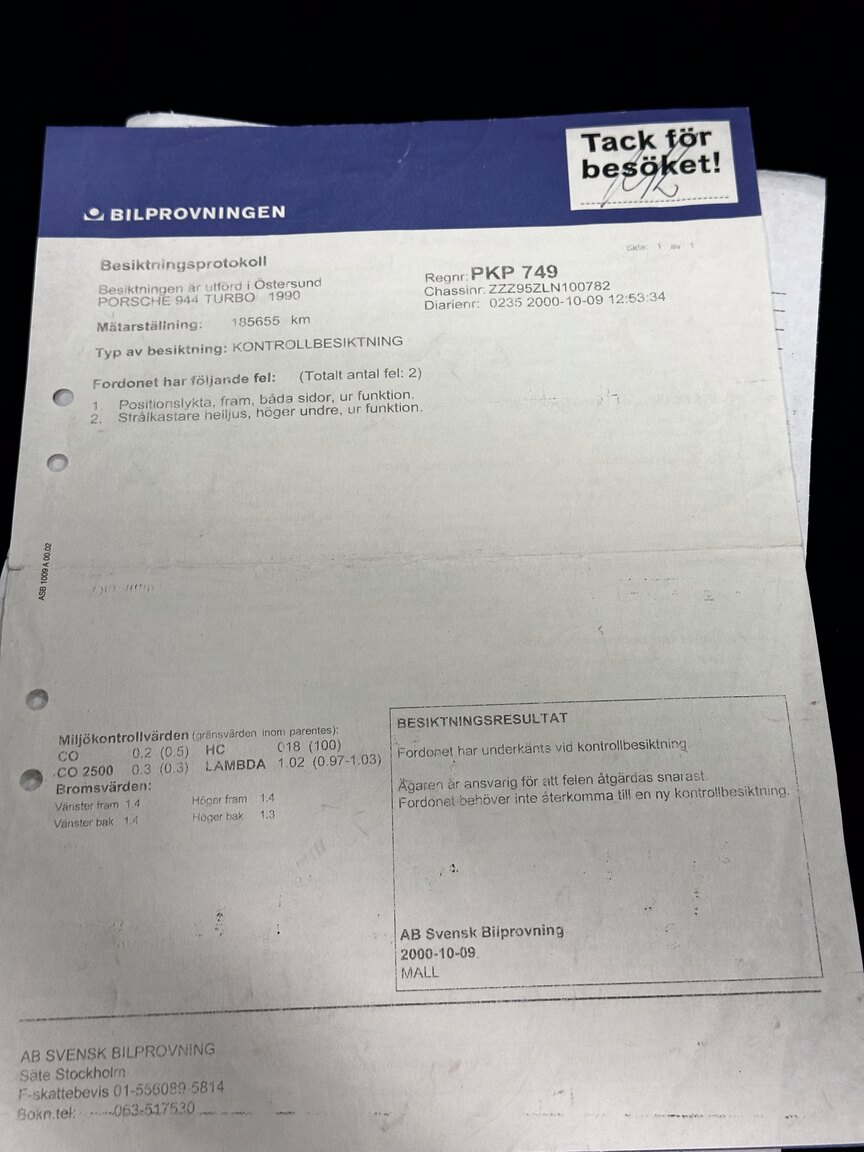 Dokumentation för 1990 Porsche 944 Turbo