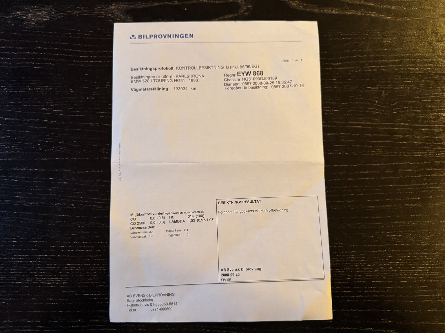 Dokumentation för 1996 BMW 520i Touring