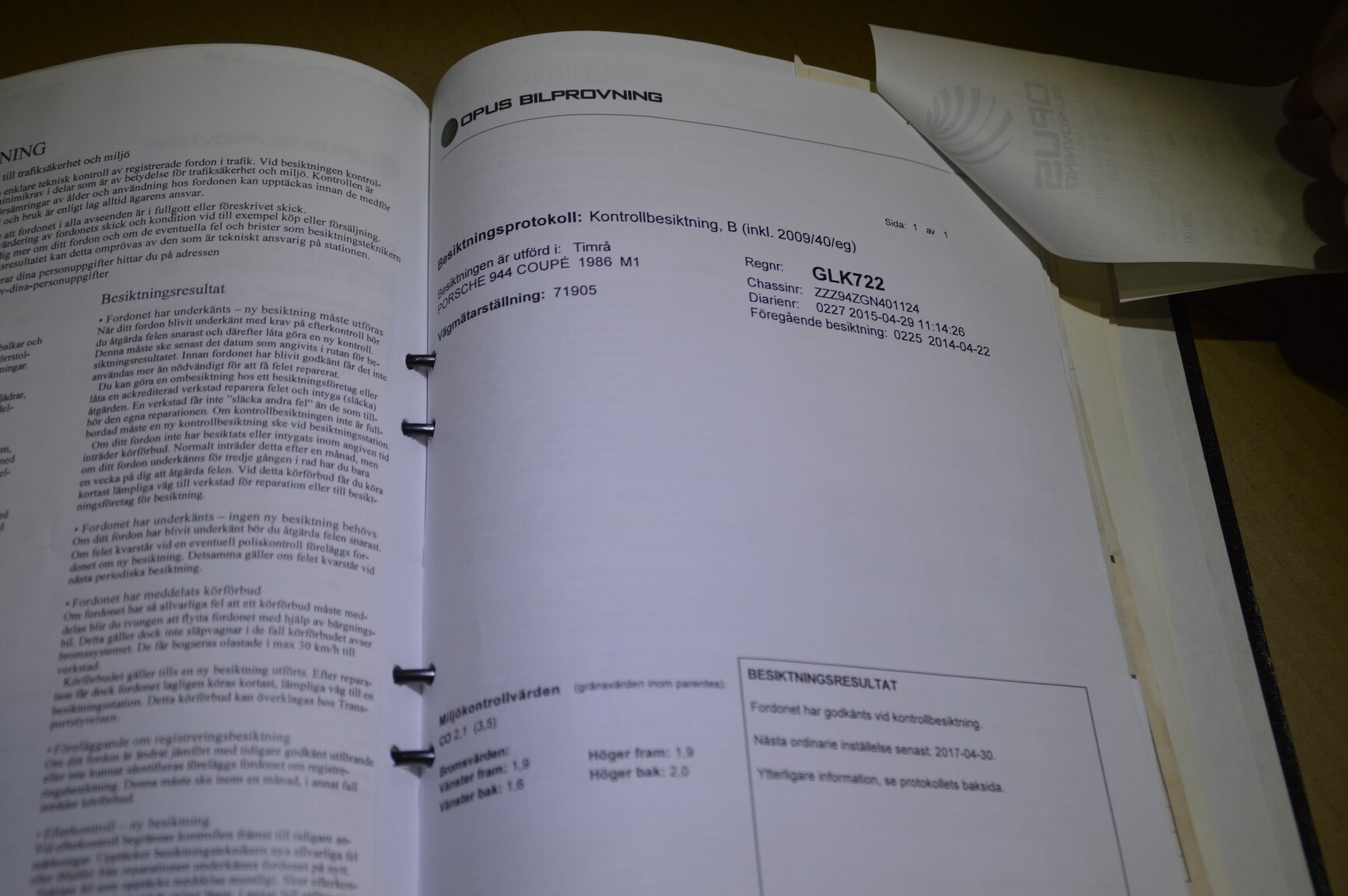Documentation for 1986 Porsche 944 Coupé