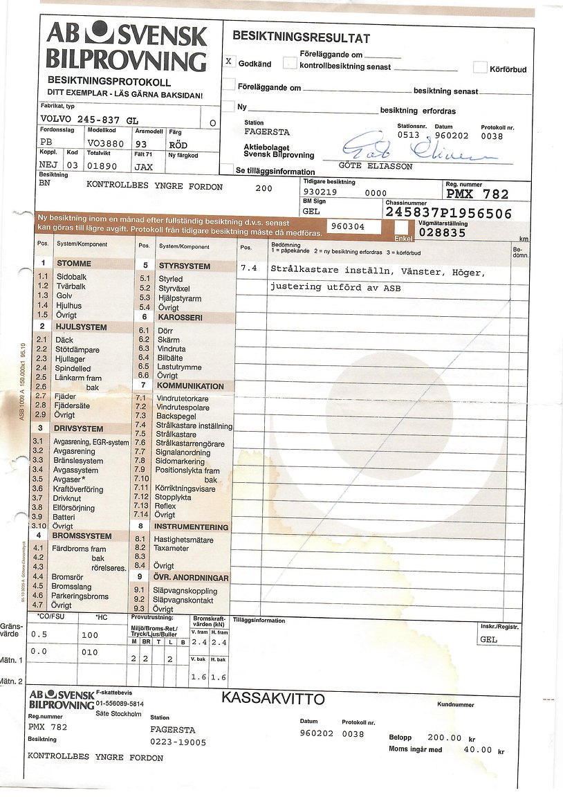 Dokumentation för 1993 Volvo 245 GL Classic "No Reserve Auction"